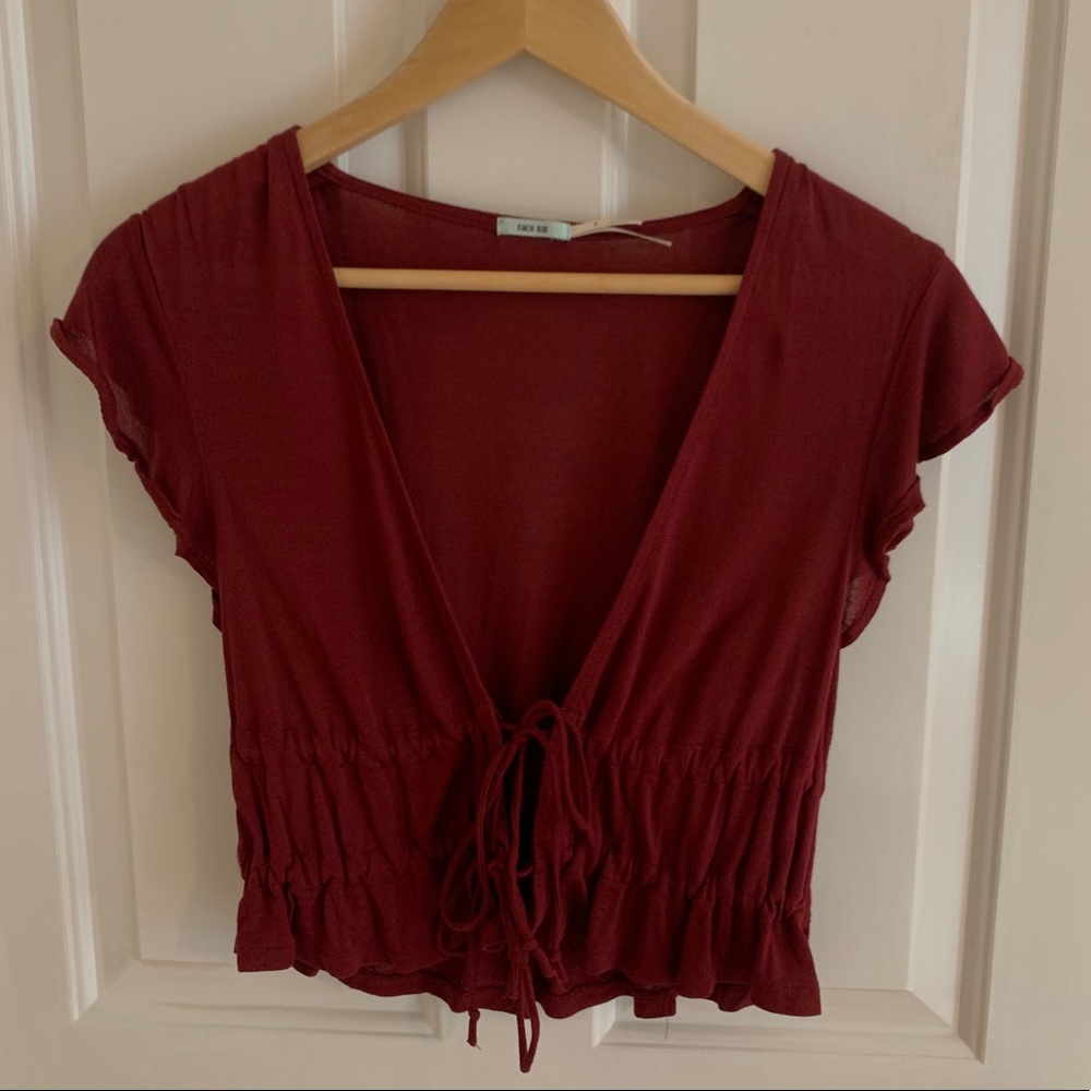 UO Burgundy Double Front Tie Top